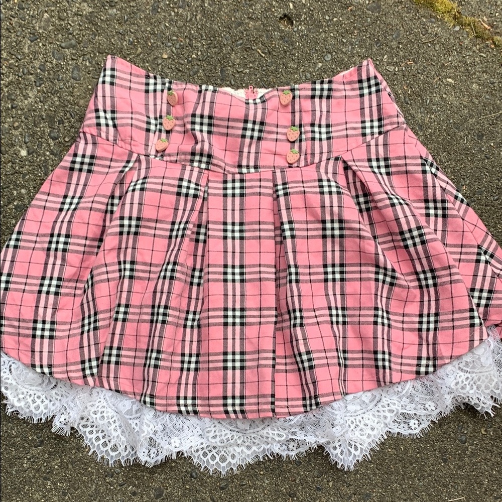 Hot Topic Pink and Black Skater Mini Skirt